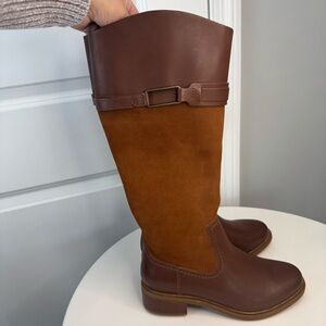 Clarks Brown Leather Knee High Boots Womens Size 9 Riding Boots Comfort Classic